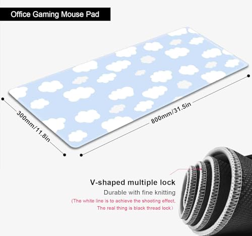 Cute Desk Pad, Blue Sky with Clouds Desk Mat, Large Mouse Pad, Protector Pad, Non-Slip Rubber Base with Stitched Edges Deskmat Writing Mat for Computer Laptop Office,31.5 X 11.8 in - color: Blue Sky with Clouds