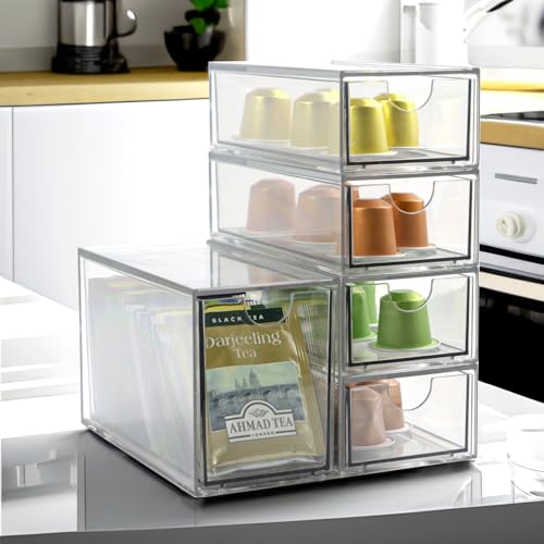 Acrylic Makeup Organizer, Clear Storage Organizer Desktop Stackable Storage Drawers, Plastic Organizer Bins for Makeup, Stationery, Cosmetics, Vanity, Bathroom,Cabinet,Pantry Office Desk (5 Drawers) - style: 5 Drawers
