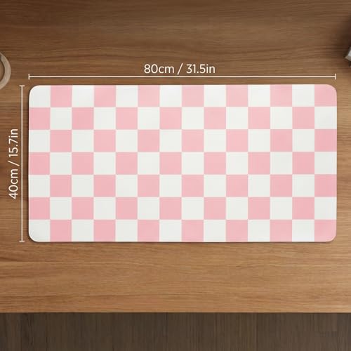 Large Desk Mat 31.5x15.7 Inch, Checkered Computer Mouse Pad Keyboard Mat, Non-Slip Office Desk Pad, Waterproof Rubber Desk Mat for Home Office Decor (Pink) - color: Pink