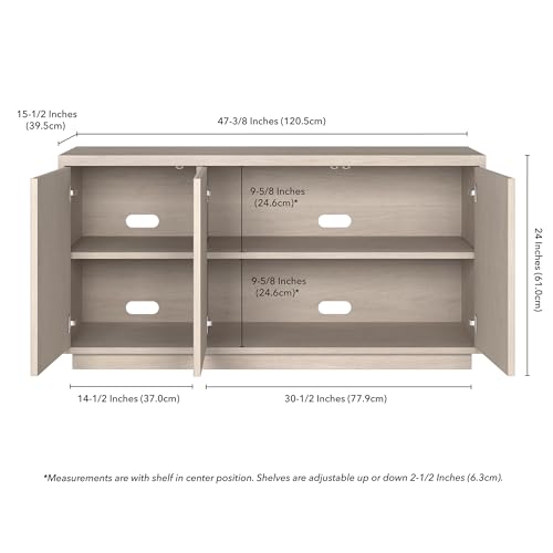 Henn&Hart Fluted TV Stand for TVs up to 55" with 3 Swing Out Ribbed Doors and Adjustable Shelves for Living Room, Family Room, or Office, Beech White - color: Beech White, size: 48" TV Stand