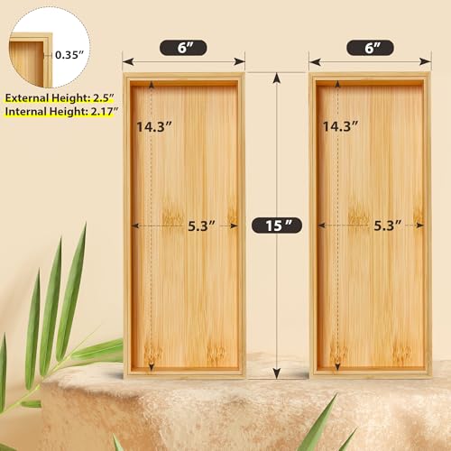 Kitchen Drawer Organizer Bins, Stackable Bamboo Deep Drawer Organizer for Silverware, Utensils, Cutlery, Flatware, Junk Drawer, Dresser, Bathroom, 15" x 6" x 2.5" (Set of 2) - color: Bamboo, size: 15 x 6 x 2.5 Inch