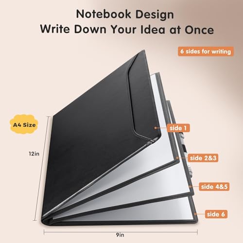 CoBak 6 Sides Portable White Board 12x9 inch (A4) - Notebook Design Dry Erase Small Board with Pocket and 3 Markers, Anti-Ghosting Surface for Office, School, Homeschool with Gift Box (Black) - color: Black, size: 12" X 9" X 6 Sides