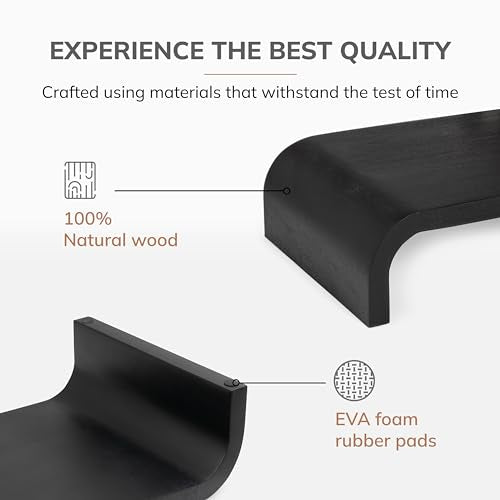 Anji Mountain Wood Monitor Stand Riser Desk Desktop Organizer Table for Home, Office Workspace, Laptop Riser, Ergonomic Design Stand for Gaming Setup, Black - color: Black, size: Basic Stand Without USB Ports