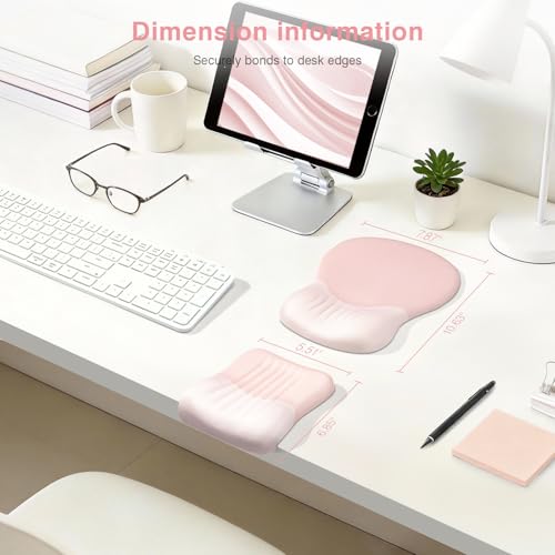 Ospelelf Mouse Pad with Wrist Rest Set Foam L-Shaped Desk Elbow Pad Ergonomic Desk Edge Cushion Anti-Slip Rubber Bottom Office Women Desk Accessories for Computer, Laptop and Gaming, Pink - color: Pink