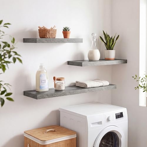 RICHFOCUS 20Inch Floating Shelves for Wall 2 Pack Shelves for Bedroom|Kitchen|Bathroom|Laundry Room Rustic Wood Wall Mounted Shelf with Invisible Brackets for Books|Storage|Decor, Grey - color: Grey, size: 20"L x 8"D, Set of 2