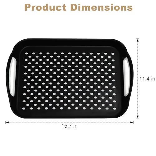 Non Slip Lap Trays with Handles, Set of 2 Food Trays for Eating on Couch, Dishwasher Safe Rectangular Serving Trays for Dinner, Breakfast & Snacks (Black) - color: Black