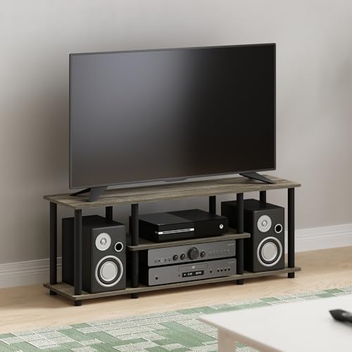 Furinno Turn-N-Tube No Tools 3D 3-Tier Entertainment TV Stand up to 50 inch TV, Round Tubes, French Oak Grey/Black - color: French Oak, size: 50 inch