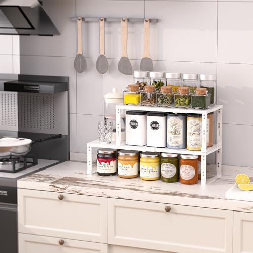 Heavy-Duty Adjustable Metal Shelf Organizer - Expandable & Stackable Pantry Storage Rack for Kitchen, Bathroom, RV, Cabinets(2 Packs/White, Large) - color: 2 Packs/White, size: L:10.2"D x 16.5"W x 8.2"H