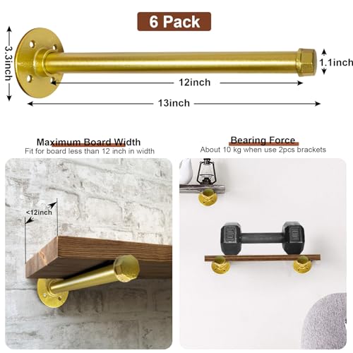 Pintuson 6 Pcs Industrial Pipe Clothes Bar 12 Inch - Wall Mount Clothing Rack - Face Out Closet Rods for Hanging Clothes Commercial Retail Boutique Laundry Shirt Display - Golden - color: Golden 12" Clothes Rack