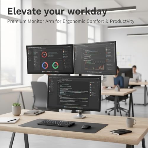 Ergounion Heavy Duty Triple Monitor Mount, Mechanical Spring 3 Monitor Arm for Ultrawide & Curved Screens, Fits Three 13-40 Inch Displays up to 25 lbs Per Arm, Premium Aluminum VESA Stand, Silver - color: Silver, size: Triple