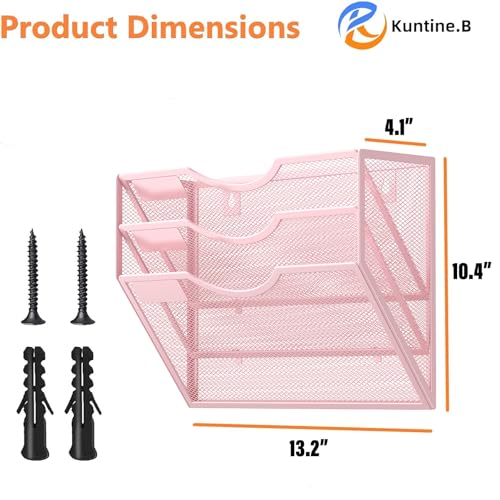 Kuntine.B Wall File Organizer Office Hanging Magazine Holder Wall File Organizer for Office Home (Pink, 3 Tier) - color: Pink, size: 3 Tier & No Hangers