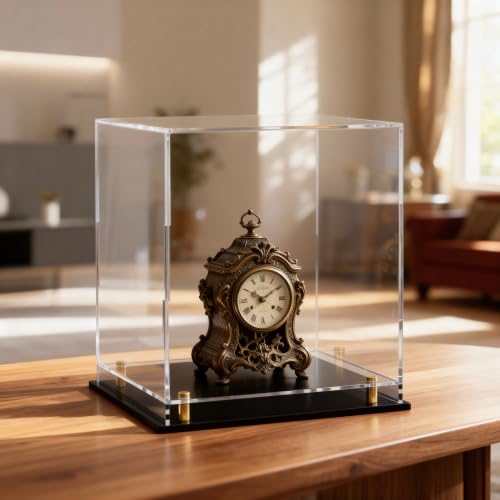 Acrylic Display Case for Collectibles, Dustproof Acrylic Box with Clear Display Elevation & Gold Risers, Large Display Case for Figures Toys Memorabilia, 11" L x 11" W x 14" H - size: 11"L x 11"W x 14"H