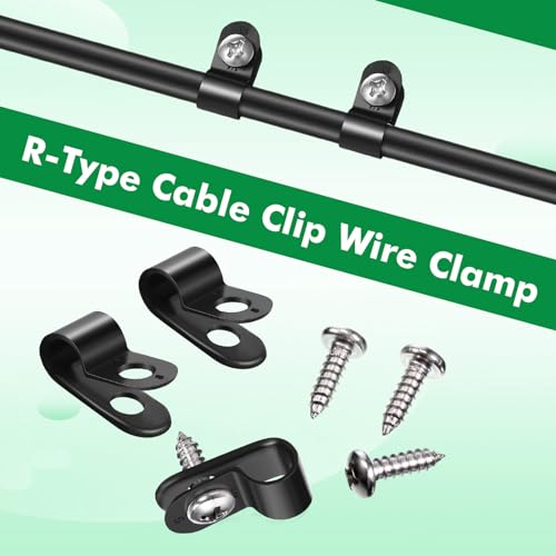 Hicarer 50 Pack R-Type Cable Clip Wire Clamp, Nylon Screw Mounting Cord Fastener Clips with 50 Pack Screws for Wire Management (Black,1/4Inch) - color: Black, size: 1/4 Inch