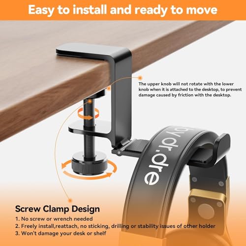 Headphone Hanger Holder Stand -Under Desk Headphone Hanger, Headset Hook Holder with Foldable,Space-Saving Aluminum Stand with Universal Fit for Gaming PC Accessories (Black-1PCS)