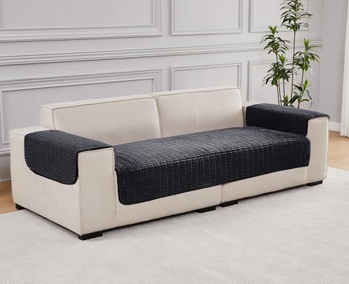 Sofa Armrest Cover Couch Arm Cover Armchair Covers, 2pcs Anti-Slip Couch Arm Protectors Sofa Arm Covers (Black, 18x22x2pcs) - color: Black, size: 18x22 inch (2 pcs)