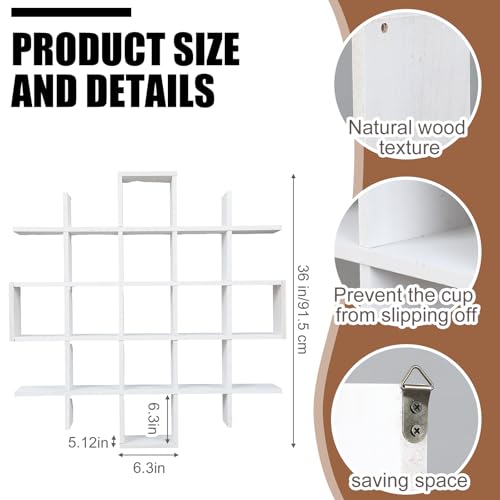 Suzile Oversize Tea Cups and Saucers Shelf Rustic Wooden Coffee Display Shelves Wooden Floating Curio Shelf Mounted Tea and Saucer Rack Holder for Kitchen Station Bar Accessories(White) - color: White