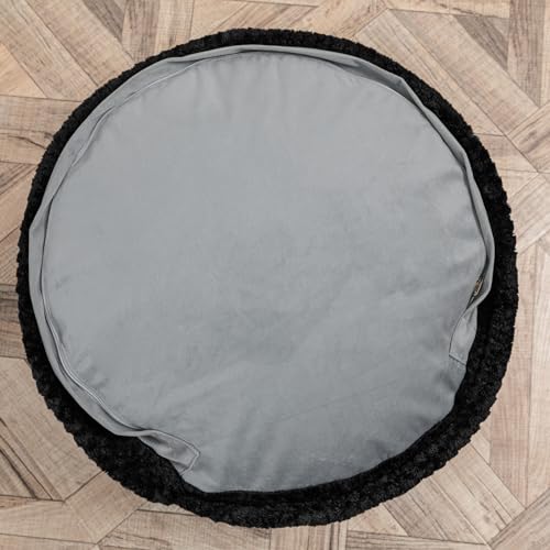 Asuprui Unstuffed Pouf Ottoman Round Poof Ottoman No Filler Soft Faux Fur Foot Stool 20x20x12 Inches Fuzzy Chair Floor Pouf Foot Rest with Storage for Living Room Bedroom Black - color: Black