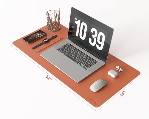 RENMTURE PU Mouse Pad, Faux Leather Large Desk Pad, Home Work Office Accessories, Non-Slip Desk Mat, Waterproof Gaming Pad Desk Blotter (32"x16", Orange) - color: Orange, size: 32"x16"
