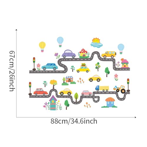 Colorful Road & Car Wall Stickers, Cartoon Vehicles Houses Peel and Stick Wall Decals, Baby Room Nursery Kids Bedroom Art Wall Decor - color: A
