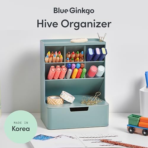 BLUE GINKGO Hive Desk Organizer – Vertical 6-Compartment, Full-drawer Storage – Space-Saving Pen Holder, Stationery Storage – Organizer for Office, School Supplies, Makeup (Made in Korea, Green) - color: GREEN, size: Hive