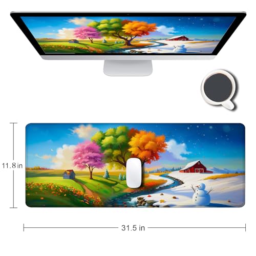 Large Gaming Mouse pad,Four Seasons Scenery Anti Slip Rubber Base Mouse pad, Suitable for Computer, Laptop, Office Desk Accessories - color: Four Seasons Scenery