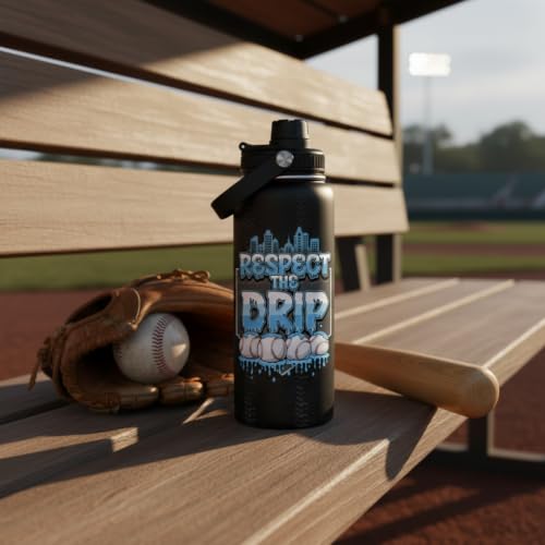 Baseball Drip Water Bottle for Boys Girls, Baseball Ice Cream The Drip Stainless Steel Sport Tumbler 32oz With Lid Reusable Drink Cups Party Favors for Sport Birthday Decorations Supplies - color: Baseball-3