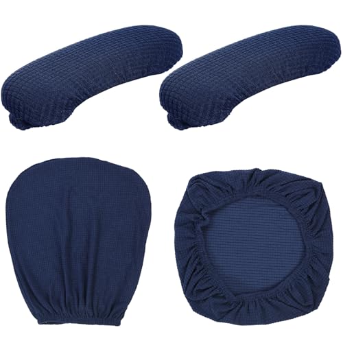 Tallew 4 Pcs Office Chair Covers Set Computer Universal Protective Stretchable Chair Seat Covers Desk Armrest Slipcovers Pads Office Cushion Backrest for Rotating (XL,Navy) - color: Navy Blue