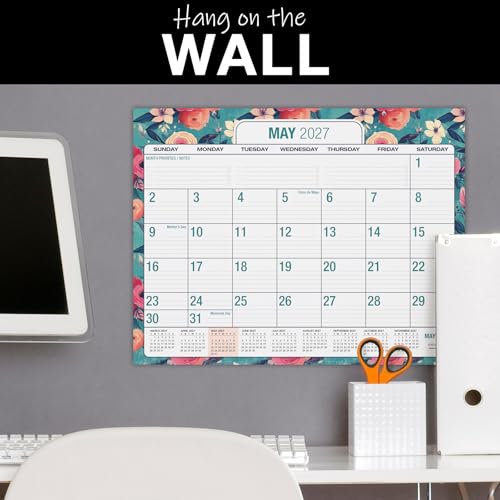 Desk PAD: 22" x 17" Large Print Desk Pad Calendar, APR 2026 - DEC 2027, 21 Months, (Teal Floral) - color: Teal Floral