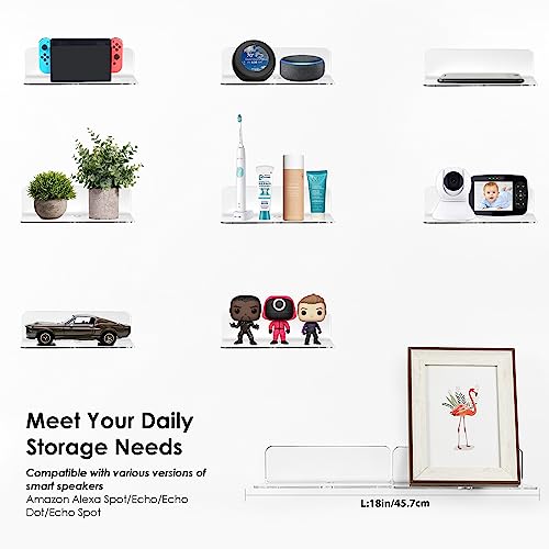 OAPRIRE Clear Acrylic Floating Shelves Set of 2 - Easily Expand Wall Space - Small Wall Shelf with Strong Adhesive for Bathroom, Bedroom, etc - color: Fully Clear