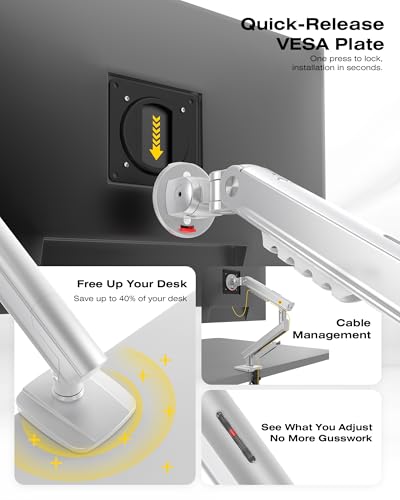NB SmooVex™ Single Computer Monitor Mount, Monitor Stand fits up to 32 Inch, Mechanical Spring Monitor Arm, VESA 75/100 mm, Model-A5 (Silver) - color: Silver