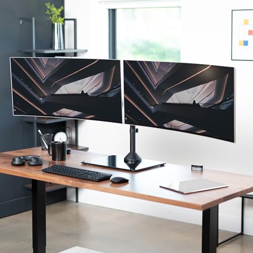 VIVO Freestanding Dual Ultrawide Monitor Stand with Sleek Glass Base and Adjustable Arms, 2 Screens up to 38 inches and 22 lbs Each, Black, STAND-V038FG - color: Black, size: 13" to 38" Screens