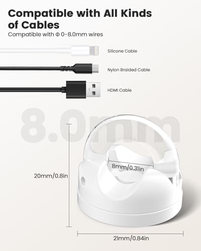 8-Pack Magnetic Cable Clips Cord Organizer, 360° Swivel Cable Holder with 8mm Slot for Phone Charging Cord, HDMI, USB, Strong Adhesive for Desk, Nightstand, Wall, No-Residue Removal - color: White