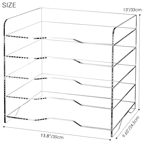 SANRUI Acrylic Desk File Organizer 5 Tier Letter Tray Paper Organizer with Handle for Office, Home, Classroom Clear Desk Organizer Document Holder - style: Enlarged File Tray 5 Tier