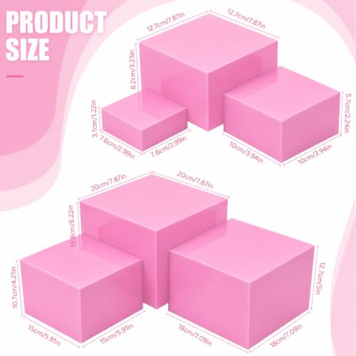Geelin 6 Pack Acrylic Risers for Display Acrylic Cube Boxes Risers Display Stands with Hollow Bottoms Decorative Stand for Jewelry Candy Table Decor 6 Sizes(Pink,3 to 8 Inch,Square) - color: Pink, size: 3 to 8 Inch, style: Square