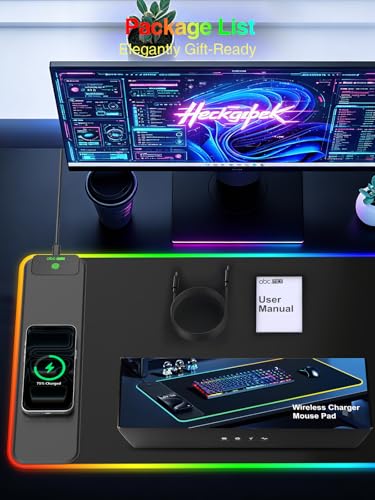 Wireless Charging Mouse Pad Gaming, 31.5"x15.8" Large Desk Mat, Waterproof | RGB Mousepad, Smooth Glide, Stitched Edge, Non-Slip Rubber Base, Desk Pad Computer Keyboard Mat, No Adapter
