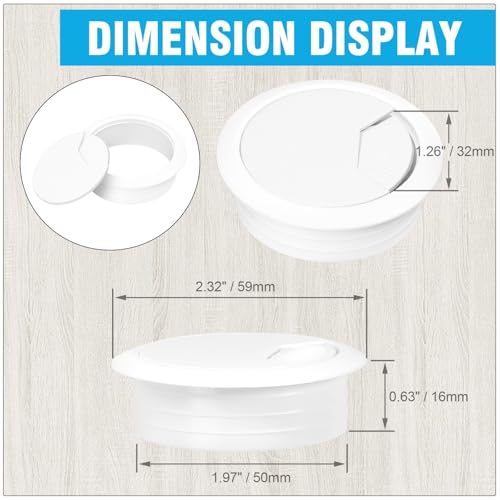 2" Spring Desk Grommet, JTemgle Plastic Cable Hole Cover Computer Table Cord Wire Organizer Caps Desktop Cord Management for Home Office TV Stands Tabletops - White, 10 Pcs - color: White, size: 2" / 50mm