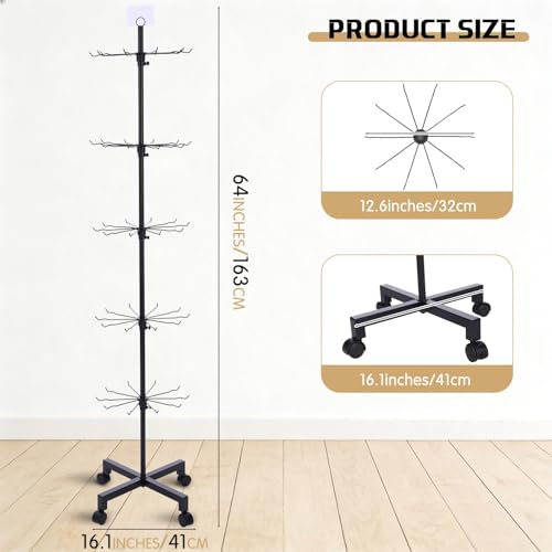 Ripeng 1 Pcs 5-tier Rotating Retail Display Stand Display Rack for Earring Keychains Jewelry Vendor Events and Stores Movable Adjustable Shop Spinner Black Ornament Holder - color: Black, size: 5 Tier