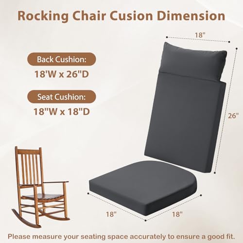 Waterproof Rocking Chair Cushions Outdoor & Indoor, Wooden Rocking Chair Pads, Non-Slip Large Glider Rocker Replacement Cushions with Pillow & Ties,Seat & Back Cushion for Rocker Dark Grey - color: Dark Gray