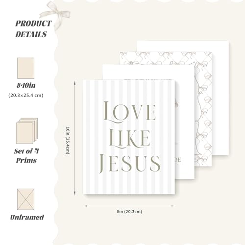 LARTSFRO Coquette Beige Bow Jesus Wall Art Decor Posters, Beige Bow Christian Room Bedroom Bathroom Wall Art Decor Aesthetic for Teen Girls Gifts, Inspirational Bible Verses Bow Wall Decor, 10x8 Inch Set of 4 Bow Pictures (UNFRAMED) - color: beige bow, si
