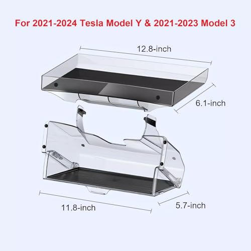 for 2020-2024 Tesla Model Y & 2017-2023 Model 3 - Hidden Center Console Organizer Tray, Tissue Holder, Open-Close Storage Shelf Box Under Dashboard Display (2-in-1, All Included) - style: 2-in-1, All Included