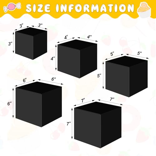 Geetery Set of 5 Display Buffet Risers Acrylic Cube with Hollow Bottoms Acrylic Boxes for Display Dessert Table Stands for Catering Collectibles Jewelry Decor(3,4,5,6,7 Inch,Black) - color: Black, size: Small,3,4,5,6,7 Inch