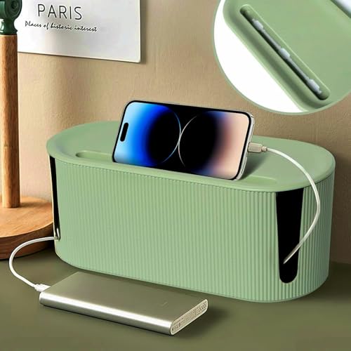 Cable Management Box,Desk Cord Organizer with Groove Cover,Plastic Cord Hider Box,Large Cable Box Organizer,Power Socket Management for TV/Computer/Router/Games Console Cable Storage (Green) - color: Green