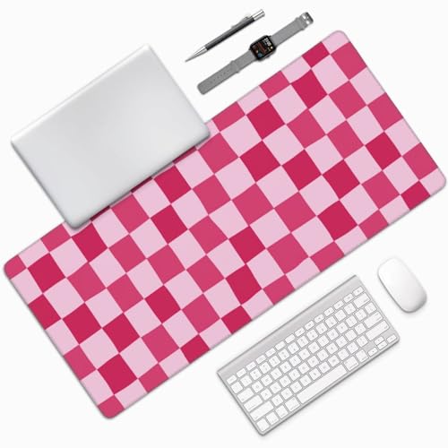 Pink Purple Checkerboard Mouse Pad Large Desk Mat for Keyboard and Mouse Non-Slip Gaming Mousepad Office Desk Accessories for Computer 35.4x15.7Inch - color: Pink Purple Checkerboard