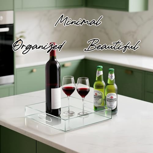 Clear Acrylic Serving Tray with Handles-Butler Trays for Coffee Table, Snacks,Breakfast in Bed, Kitchen Countertop,Vanity,Makeup Organizer,Ottoman (Clear, 12x12 Inches) - color: Clear, size: 12" x 12" x 2"