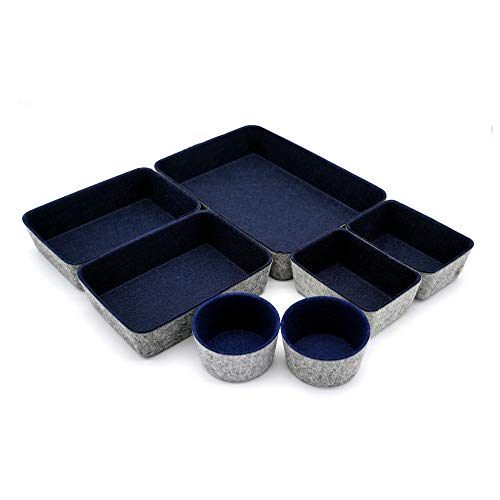 Welaxy Desk Drawer organizer felt trays desktop storage bins dividers for office supplies Nightstand sort catchall entryway key holder decluttering 7-piece (Navy) - color: Navy