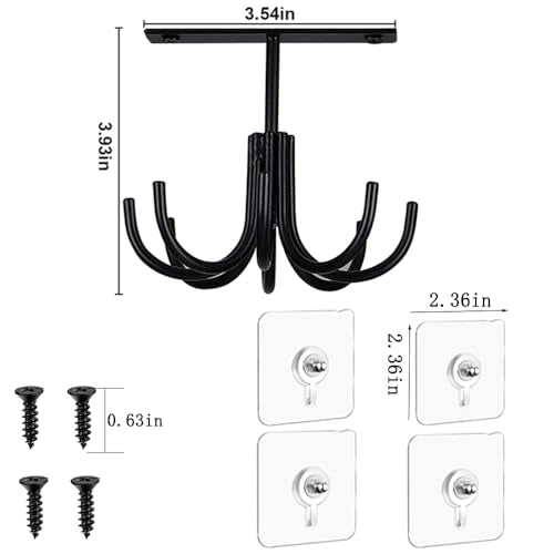Metal Under Cabinet Kitchen Utensil Hooks,360° Rotating Kitchen Utensil Rack with 8 Hooks,Drilling Free Adhesive Utensils Hanging Rack for Tools/Towel/Knife (Black) - color: Metal-black