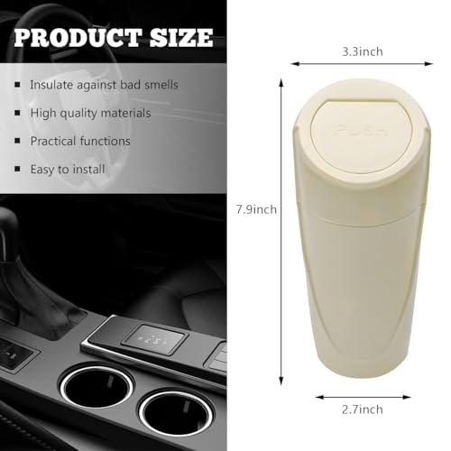 Car Trash Can Bin with Lid, Mini Vehicle Cup Holder Organizer Leakproof Garbage Bin, Waterproof Cup Type Trash Can Multi-Function Storage Container for RV Home Office (Beige) - color: Beige