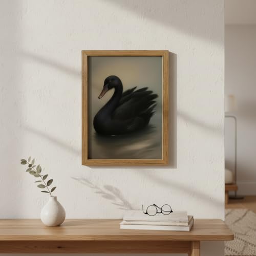 Black Swan Wall Art Framed, Elegant Swan Animal Wooden Frame Canvas Print, Ready to Hang Wall Decor for Living Room Bedroom Office, 12x16 Inch - color: heitiane, size: 16"L x 12"W