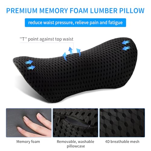 Lumbar Pillow, Memory Foam Lumbar Support Pillow for Office Chair and Car Seat, Back Support Pillow for Lower Back Pain Relief, Support Cushion Back Pillow for Sleeping, Resting, Driving, Traveling - color: Black