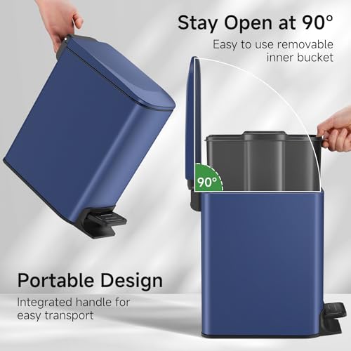 TIPGO Slim Bathroom Trash Can with Lid Soft Close, Step Pedal, 6 Liter / 1.6 Gallon Stainless Steel Trash Bin, Small Garbage Can for Bedroom, Office, Kitchen (Navy Blue) - color: Navy Blue